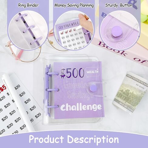 DRALLRY MINI MONION SACING BINDER ، 25 مظاريف نقدية توفير أموال تحدي 500 دولار 1000 دولار ، ملصقات دفتر المدخرات المحمولة لمخطط الميزانية هدية عيد ميلاد عيد الميلاد (الأرجواني ، 1000 دولار) in Kuwait