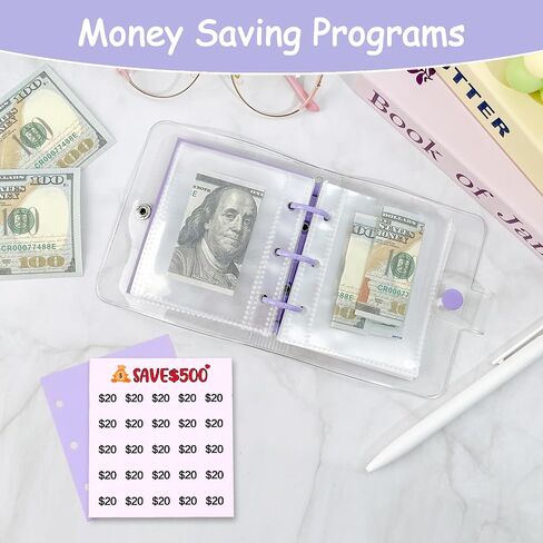 DRALLRY MINI MONION SACING BINDER ، 25 مظاريف نقدية توفير أموال تحدي 500 دولار 1000 دولار ، ملصقات دفتر المدخرات المحمولة لمخطط الميزانية هدية عيد ميلاد عيد الميلاد (الأرجواني ، 1000 دولار) in Kuwait