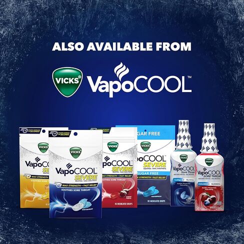 Vicks VapoCool Severe Medicated Sore Throat Drops, Max Strength Menthol, Soothes Sore Throat Pain, Winterfrost Flavor, 45ct in Kuwait