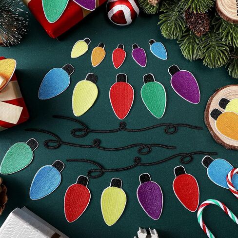 TUDOMRO 60 PCS عيد الميلاد ضوء الحديد على بقع مصباح عيد الميلاد الملون التطريز الحديد على بقع كبيرة لخياطة الحرف اليدوية DIY جينز القبعات سروال الظهر على الظهر. in Saudi Arabia
