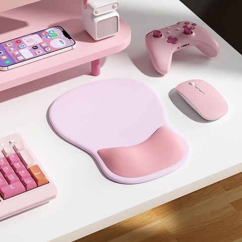 Ergonomic Mouse Pad with Wrist Rest,Cute Gel Mousepad Wrist Support - Small Mini Portable for Travel Mouse Pads for Desk Laptop,Computer,Office & Home Decor (Pink&Light Pink) in Saudi Arabia