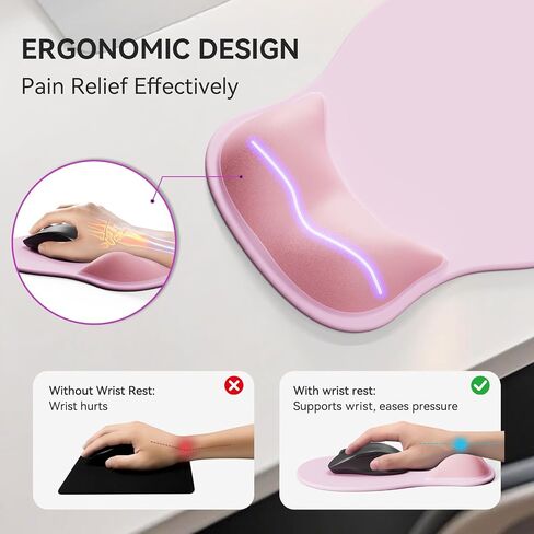 Ergonomic Mouse Pad with Wrist Rest,Cute Gel Mousepad Wrist Support - Small Mini Portable for Travel Mouse Pads for Desk Laptop,Computer,Office & Home Decor (Pink&Light Pink) in Saudi Arabia