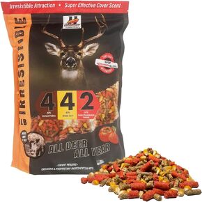 Herron Outdoors 4-4-2 Persimmon Flavored Protein Pellets,Whole Corn & Original- Deer Attractants for Whitetail Deer and Feed Enhancer Bait for All Hunters All Seasons- 5lbs