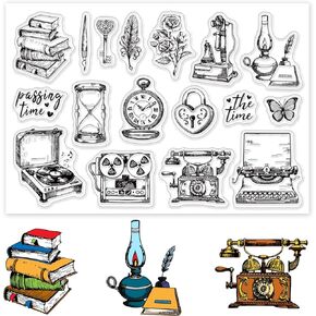 GLOBLELAND Retro Furniture Clear Stamps for DIY Scrapbooking Vintage Phonograph Typewriter Silicone Clear Stamp Seals for Cards Making Photo Album Journal Home Decoration