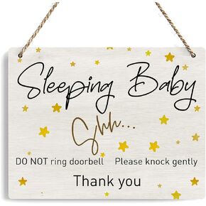 No Soliciting Sign For House, Do Not Knock Or Ring Doorbell Wooden Sign for Front Door, Farmhouse Baby Room Nursery Home Bedroom Rustic Hanging Sign, Set of 1 Wooden Sign With Rope - f06