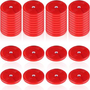 Kingdder 48 Pcs Front Reflector Round Reflector for Driveway Fence Gate Posts Trailers Safety Reflectors with Center Mounting Holes Automobiles Boats Mailboxes Reflector (Red)
