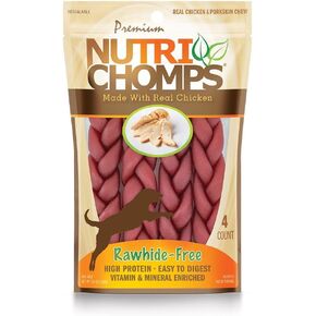 NutriChomps Dog Chews, 6-inch Braids, Easy to Digest, Rawhide-Free Dog Treats, Healthy, 4 Count, Real Chicken flavor