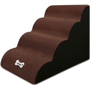Dog Stairs, 4-Steps, Non-Slip, High Density Sponge, Washable Cover, Portable (Black)