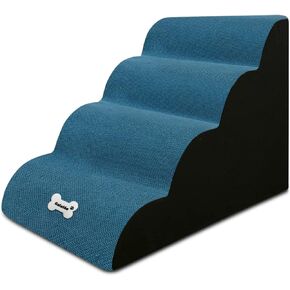 Dog Stairs, 4-Steps, Non-Slip, High Density Sponge, Washable Cover, Portable (Black)