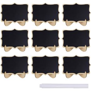 9 Pcs Small Chalkboards and 1 Pack White Chalk Markers, Mini Wave-Shaped Wedding Signs, Event Decorations, Table Name Cards with Wooden Stand for Parties
