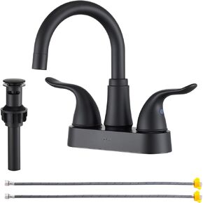Bathroom Sink Faucet 2 or 3 Hole Brushed Nickel Centerset 4 Inch Bathroom Sink Faucet 2 Handle Plating Over ABS Plastic Non-Metallic Lavatory Bathroom Faucet with Pop up Drain Water Supply Hoses