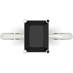 2.5ct Radiant Cut Solitaire Genuine Natural Black Onyx Engagement Wedding Bridal Promise Anniversary Ring 14k White Gold