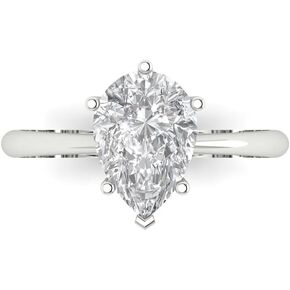 Clara Pucci 2.50 ct Pear Cut Solitaire White Lab Created Sapphire Engagement Wedding Bridal Promise Anniversary Ring 18K White Gold