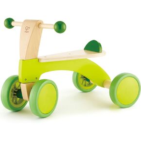 Hape Scoot Around Ride On Wood Bike | Award Winning Four Wheeled Wooden Push Balance Bike Toy for Toddlers with Rubberized Wheels, Bright Green