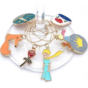 The Little Prince Stemware Glass Charms, THW Little Prince Gift, Set of 6 in Gift Box, The Little Prince, Fox, Rose, The Little Prince Book Inspired Gift