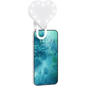 Riki Sweetheart Clip-On LED Makeup Mirror and Selfie Light, Rechargeable with Long-Lasting Battery, CRI 95+ for Phone, Laptop, and iPad, Film for TikTok, Instagram (White)