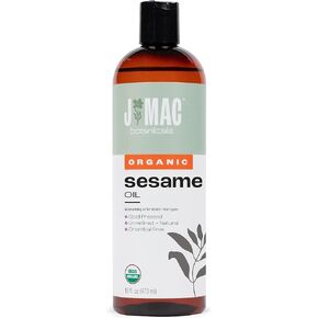 Organic Sesame Oil (16 oz Plastic Bottle), Cold-Pressed, Organic Sesame Oil for Skin, ayurveda Body Oil for Massage, Organic & Unrefined Ayurvedic Oil for Skin, Hair, Oil Pulling