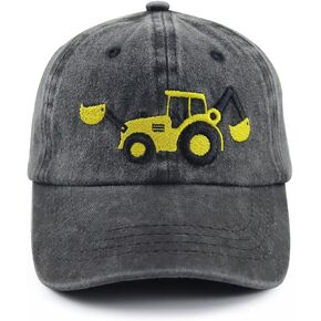Construction Site Vehicles Hats for Boys Girls Age 3-10，Adjustable Vintage Embroidered Kids Baseball Cap