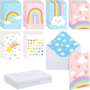 48 Pack Rainbow Cards with Envelopes for Thank You, Baby Shower, Birthday, Kids Stationary, Girls (Pastel, 4x6 In)