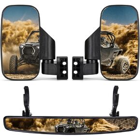 KEMIMOTO UTV Side Mirrors And Rear Center Mirror with 1.5" to 2" Roll Bar Cage Compatible with Polaris RZR 900, XP 1000/4, Pro XP/4, XP Turbo/4, Commander Maverick X3 Viking RhinoTeryx.