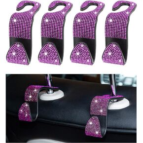 Augeny 2 PCS Bling Car Seat Headrest Hooks, Crystal Rhinestone Back Seat Hanging Storage Organizer, Auto Purse Bags Hanger, Universal Vehicle Interior Accessories for Women Girls (Black)