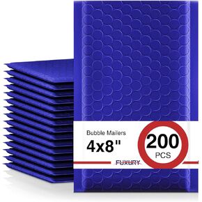 Fuxury Black Bubble Mailers 4x8" 200 Pack Waterproof Padded Envelopes Self Seal Bubble Envelopes Usable Size 4x7" Padded Mailers for Small Business Shipping Envelope Mailers