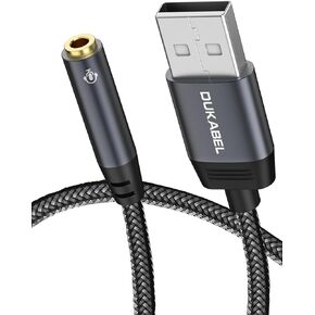 USB Audio Adapter, DUKABEL USB to 3.5mm Audio Jack Adapter Support TRRS 4 Pole Mic, USB Aux Stereo Converter External Sound Card for PC, Laptop, Mac, Desktops, Linux, PS4, PS5 and More(Grey)