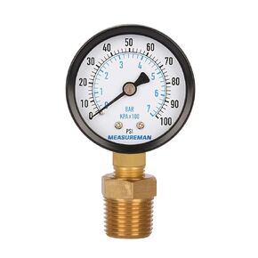Measureman 2" Well Pump Pressure Gauge, 0-200psi/bar, 1/4"NPT Male with 1/2"NPT Adaptor, -3-2-3% Accuracy，Lower Mount