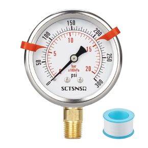 0 to 100 Psi Pressure Gauge, Glycerin Liquid Filled, 2.5 inch Dial, 1/4" NPT Lower Mount, Stainless Steel Case, for Water Pump, Pneumatic Air, Well Tank, RV Hose, Gas, Low Pressure Test
