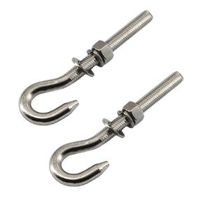 2Pcs M16 Stainless Steel Eye Bolt with Nut and Washers Long Shank Threaded Rod Round Hook Eyelet Bolt Screw