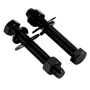 1/4-20 x 1-1/2" Hex Head Screws Bolts, Nuts, Flat & Lock Washers, Fully Threaded, Stainless Steel 18-8, Black Oxide Finish, 8 Sets