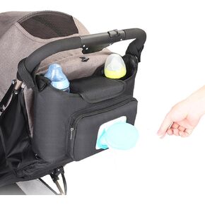 Universal Stroller Organizer with Insulated Cup Holder and Phone Bag & Shoulder Strap, Stroller Organizer Accessories for Stroller like Uppababy, Baby Jogger, Britax, BOB, Umbrella and Pet Stroller.
