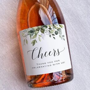 6 Custom Greenery Waterproof Champagne Bottle Labels, Personalized Wine Label Sticker for Wedding, Bridal Shower, Birthday, Graduation Party and All Events (Champagne Label - A toast to love)