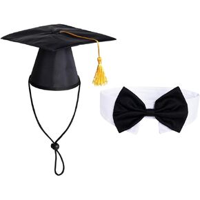 SUMERSHA Pet Graduation Cap with Bowtie Dog Graduation Hat with Yellow Tassel Pet Graduation Costume Accessory for Dogs Cats Party Outfit (Hat+ Bow Tie)