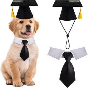 Dog Graduation Hats,Pet Graduation Caps Adjustable with Yellow Tassel and Necktie Collar for Dog Cat Graduation Hats Costume Accessory