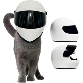 Pet Full Face Motorcycle Helmet Outdoor Motorcycle Bike Riding Helmet, Cat Motorcycle Helmet Hat for Cat Dog Doggie Puppy Kitten Helmet Pet Supplies Racing Small Gift (White)