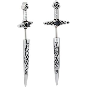 20GA 316L Stainless Steel Sword with Celtic Weave Fake Taper Earrings, Sold as a Pair