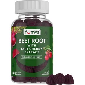 YumVs Beet Root Gummies with Tart Cherry Extract - Berry Flavor Beetroot Gummies - Beet Chews for Blood Circulation and Antioxidant Support - Red Beet Gummies (Berry 60 Count (Pack of 1))