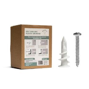 Self Drilling Plastic Drywall Anchors and Screws Kit | Screw in with No Drill Bit Required | 25#8X 1-1/4 Philips Screws and 25 Plastic Anchors