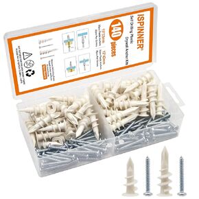 ISPINNER 140pcs Zinc Drywall Anchors Self Drilling Hollow Wall Anchors with Screws Assortment Kit (13x42mm + 15x33mm)