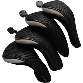 4Pcs Golf Hybrid Club Head Cover UT Rescue Covers with Interchangeable Number Tags (Black)