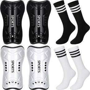 2 Pairs of Kids Shin Guards with Girls Soccer Socks Protective Soccer Shin Guards Soccer Gear for 3-6, 6-10, 10-15 Years Old Girls Boys Children Teens Games Protection Equipment