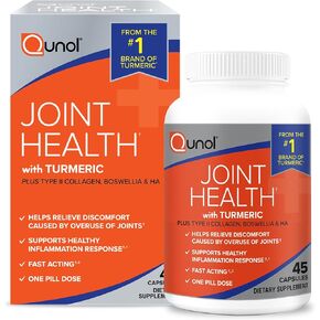 Qunol 5-in-1 Joint Support Supplement, Fast Acting, One Pill Dose, Support Healthy Inflammation Response & Discomfort Caused by Overuse of Joints, Alternative to Glucosamine Chondroitin MSM, 45 Count