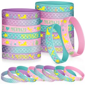 24 Pack Mermaid Silicone Wristband Mermaid Scale Bracelets I'm a Mermaid Wristband Mermaid Party Goody Bag Favors for Boys Girls Mermaid Birthday Party Under The Sea Themed Baby Shower Supplies
