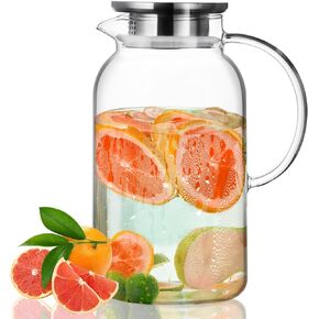 PARACITY Glass Pitcher with Lid, Hot& Cold Glass Water Pitcher with Handle, Iced Tea Pitcher Carafe for Coffee, Juice, Lemonade and Milk 61oz/ 1.8L…