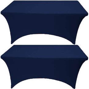 2 Pack 4FT Black Spandex Tablecloth Stretch Fitted Table Cover for Rectangular Table Event, Wedding, Banquet and Parties