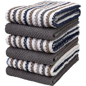 Kitchen Towels 16"x 26" - 6 Pack | Large Cotton Kitchen Hand Towels | Dish Towels | Popcorn Stripe Design | 430 GSM Highly Absorbent Tea Towels Set with Hanging Loop | Dish Towels for Kitchen | Aqua