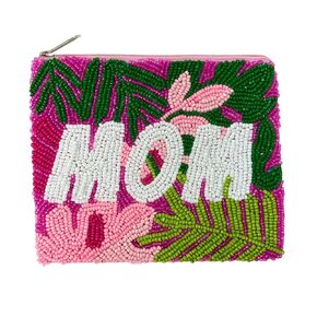 MOM Beaded Coin Pouch Purse, Gifts for Mom, Beaded Pouch Small Wallets Mother's Day Gifts, Tropical Beaded Purse