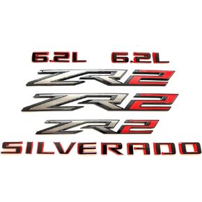 Set ZR2 6.2L Emblems 3D Badge Side Rear Letter Nameplate Sticker Replacement for 2022 2023 2024 Silverado 1500 (Black), EI-SilveCutom#2