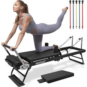 Foldable Pilates Equipment for Home Workouts,Pilates Reformer Machine for Home and Gym, Pilates Exercise Equipment with Jump Board, Additional 5 Color Cords